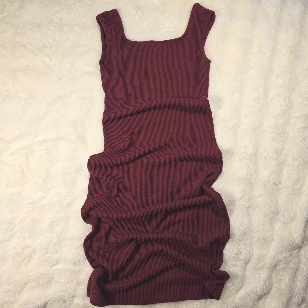 Universal Thread Midi Dress Womens Medium Burgundy Excellent Ribbed Square Neck